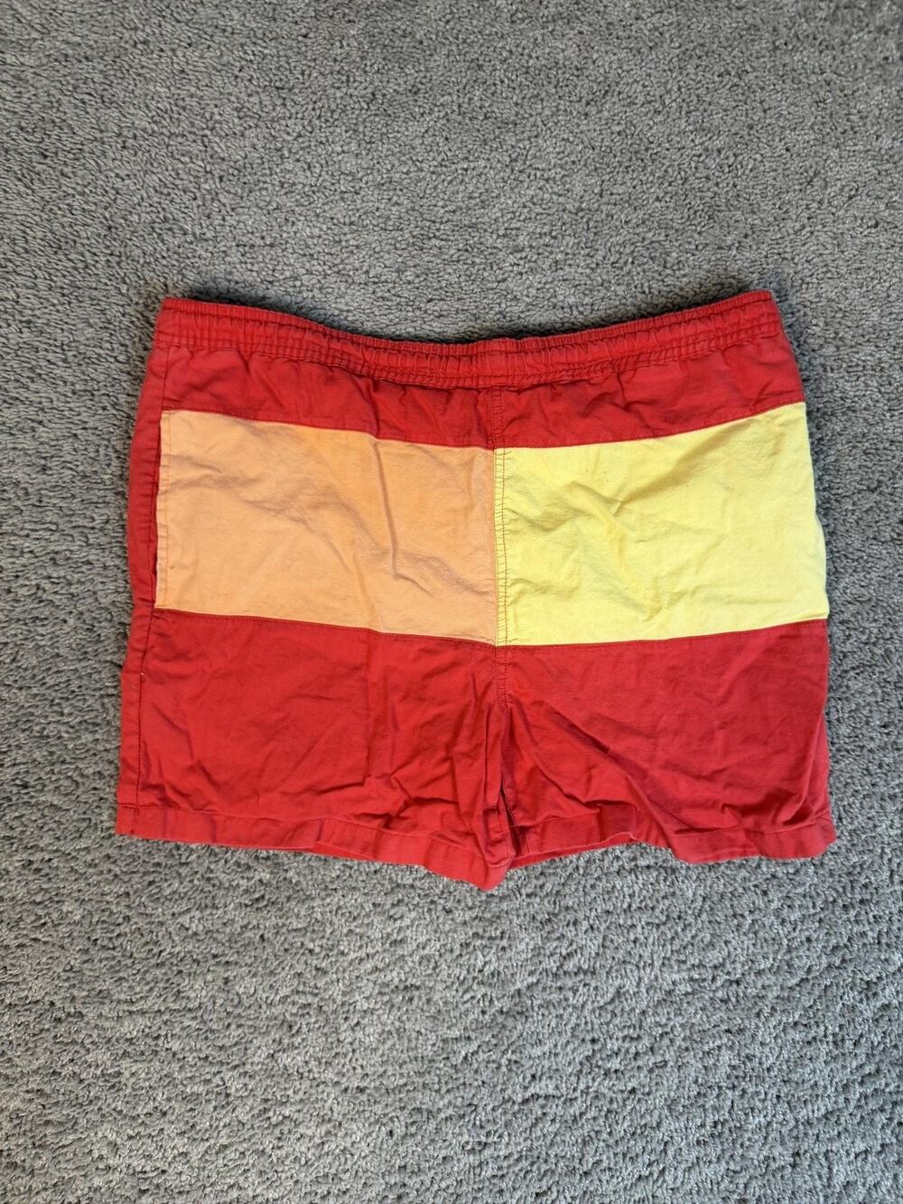 VTG Dunlop Shorts Mens L Red Colorblock Swim Trunks Lined Pockets Elastic Waist